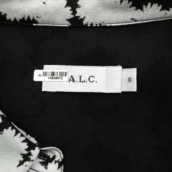 A.L.C Black White Floral Silk Button Up Blouse 6 - Picture 3 of 7